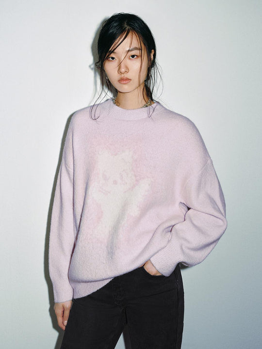 Intarsia Loose Fit Long Sleeve Knitted T-Shirts