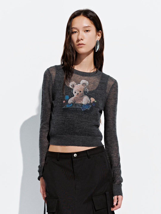 Grafik Langarm Strick T-Shirts