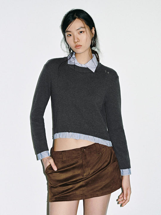 T-shirts tricotés à manches longues 2 en 1