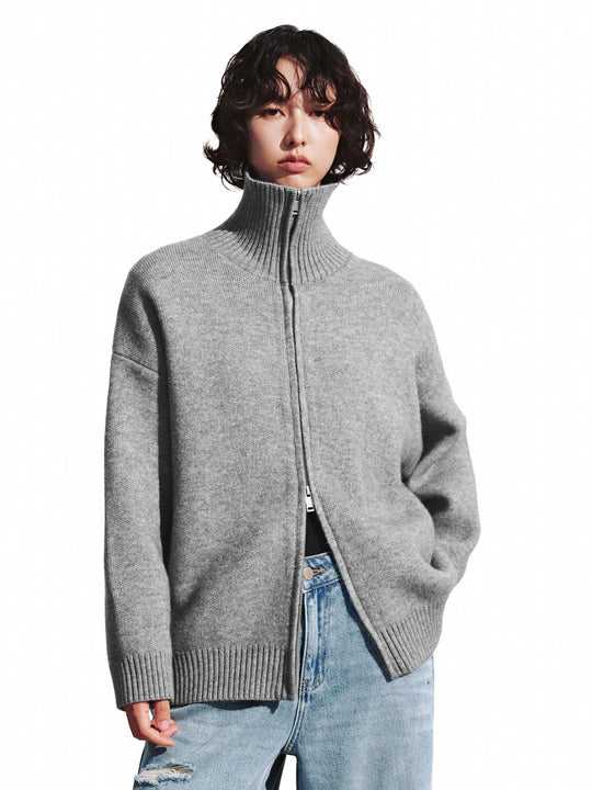 Stand Collar Full Zip Knitted Cardigans