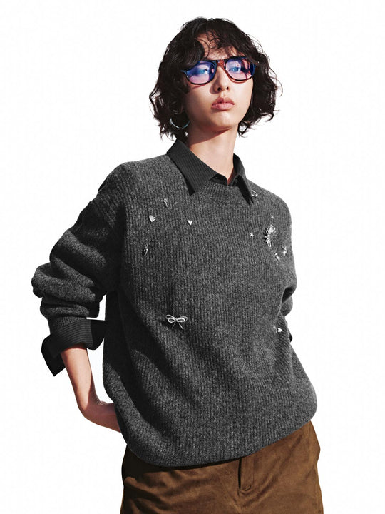 Embellished Long Sleeve Knitted T-Shirts