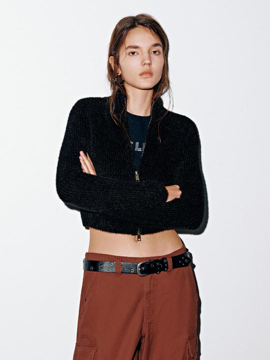 High Neck Full Zip Knitted Cardigans