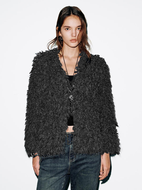 V-Neck Fluffy Knitted Cardigans
