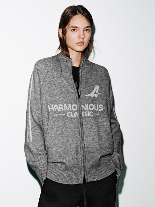 Mock Neck Intarsia Knitted Cardigans