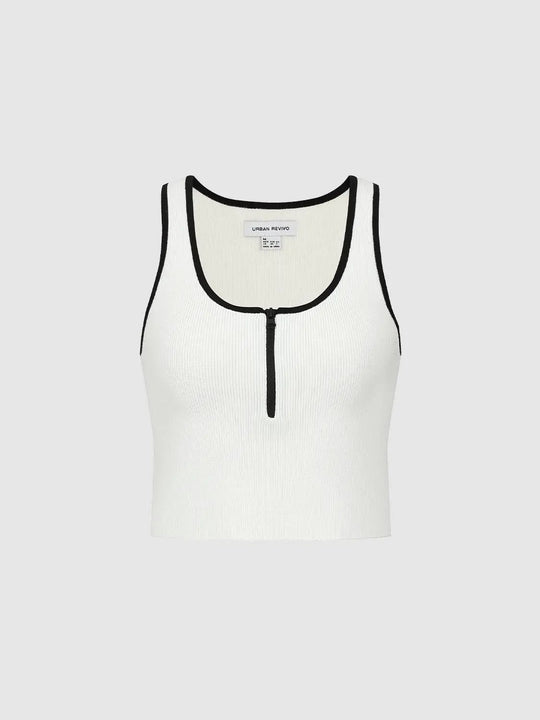 Contrast Trim Sleeveless Knitted T-Shirts