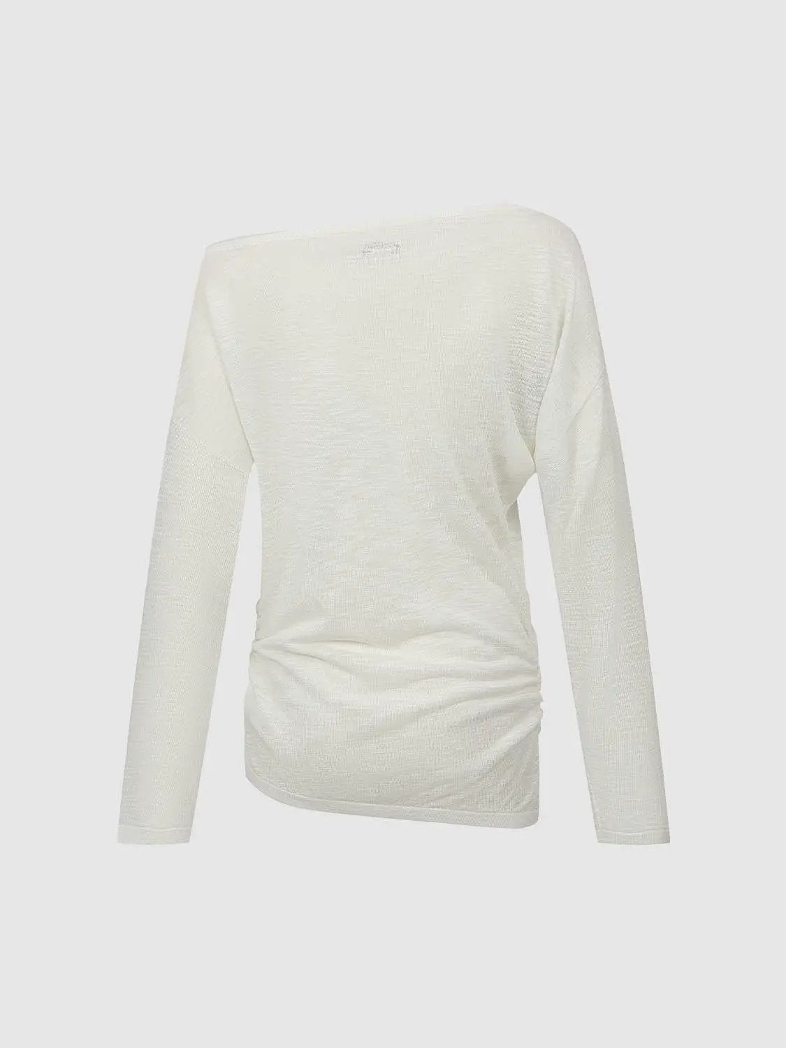 Knit T-Shirt by Urban Revivo Fashion, white long-sleeve knitted top with ruched waist