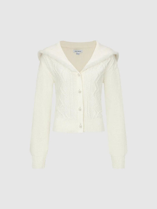 Cable Knit Hooded Long Sleeve Cotton Blend Cardigan