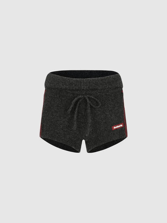 Heathered Drawstring Waist Knit Shorts With Side Stripes