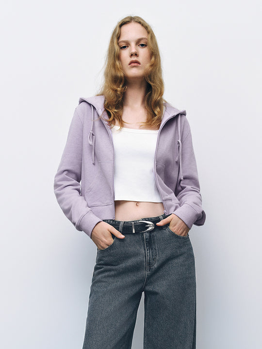 Giacca larga con cappuccio e cerniera frontale