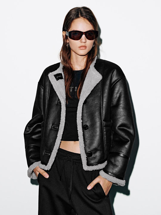 Faux Leather Button Up Jackets