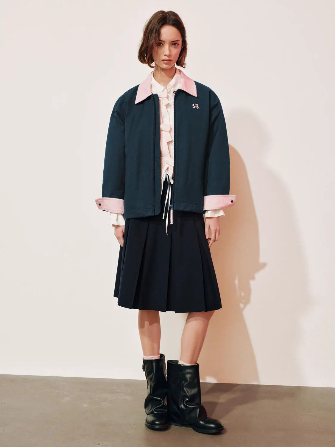 Padded jacket Urban Revivo Fashion; navy body with pink collar and cuffs.