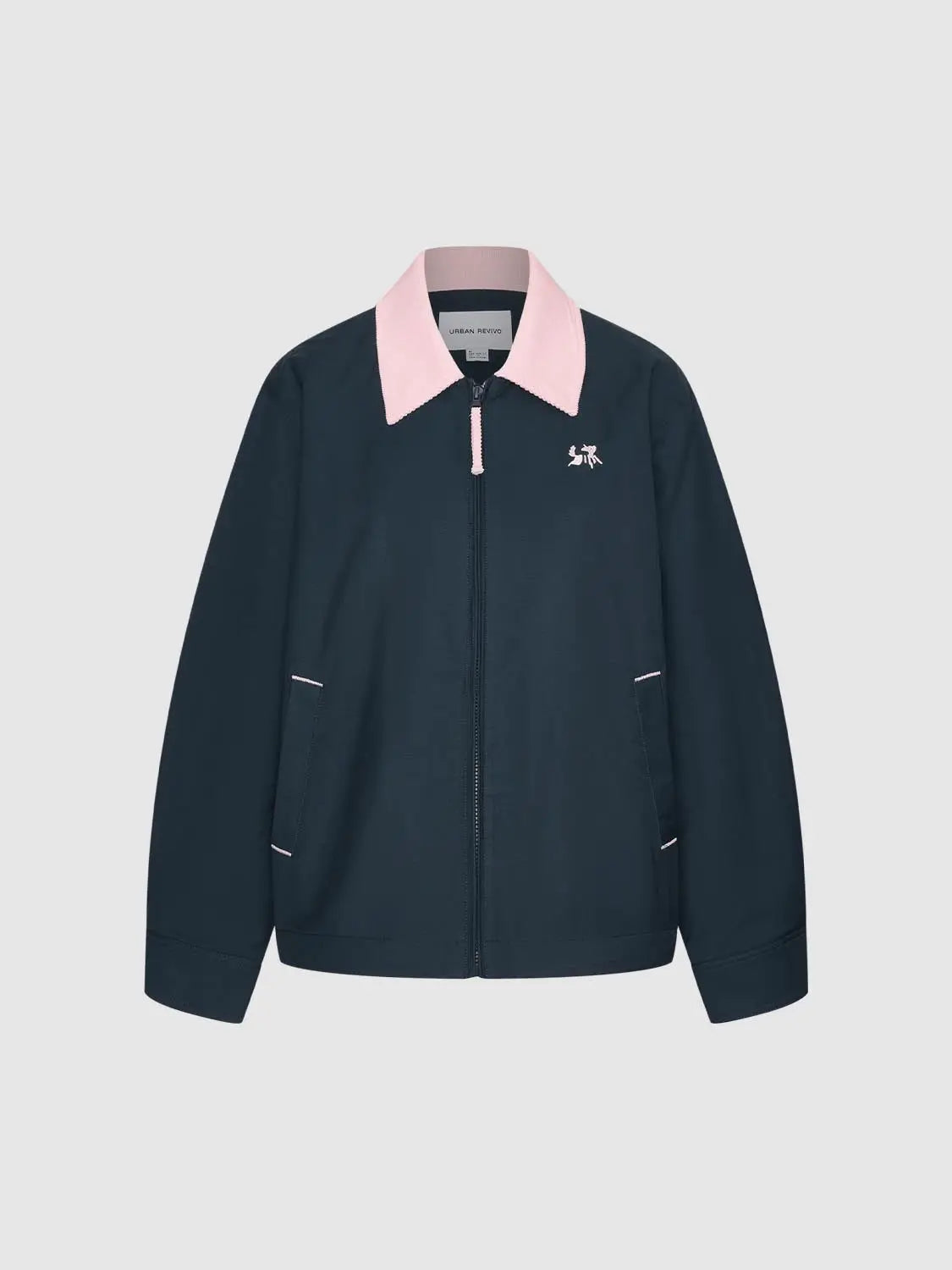 Padded jacket by Urban Revivo, navy with pink collar and chest logo