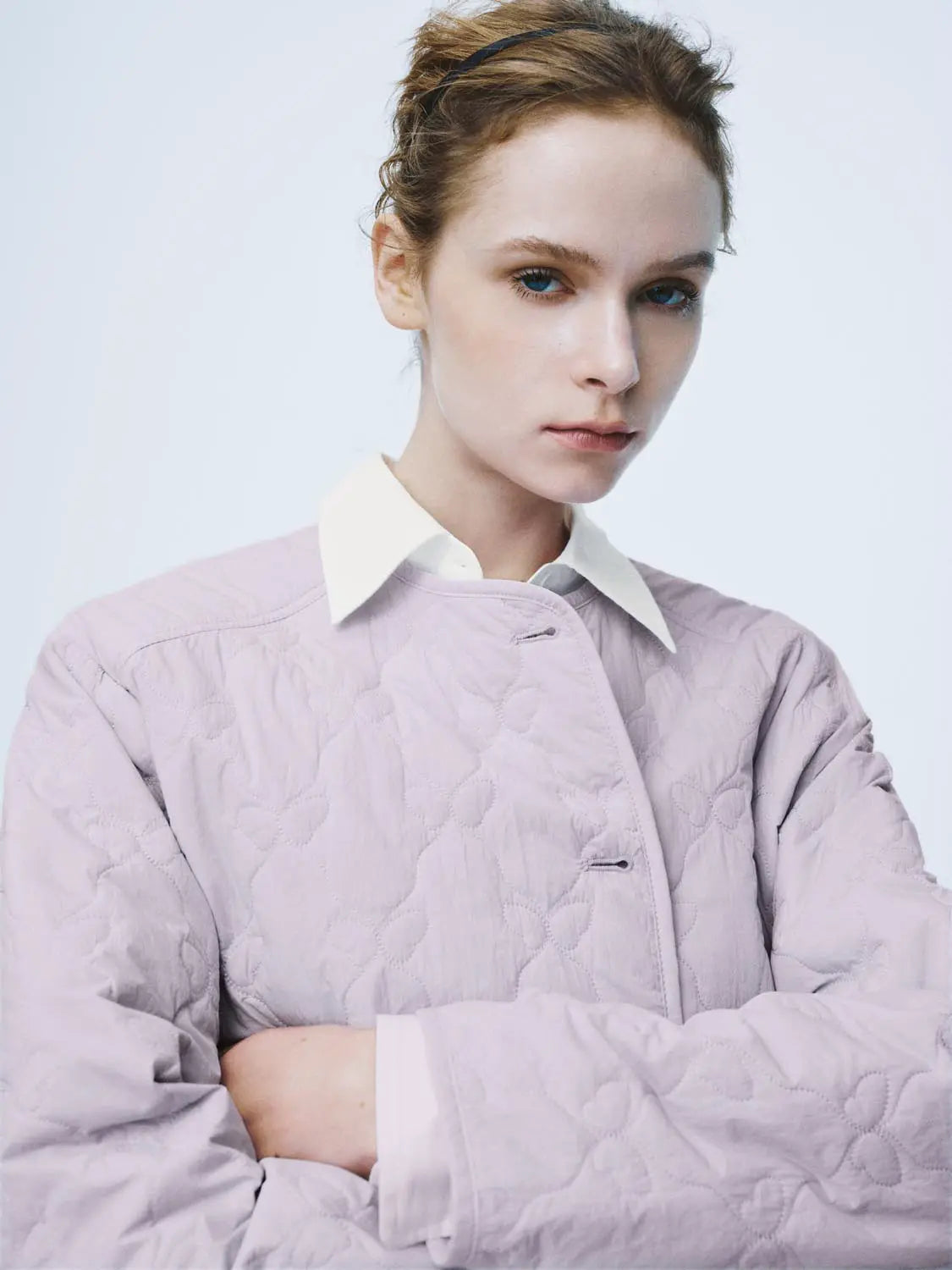 Padded jacket lavender quilted with white collar, Urban Revivo Fashion