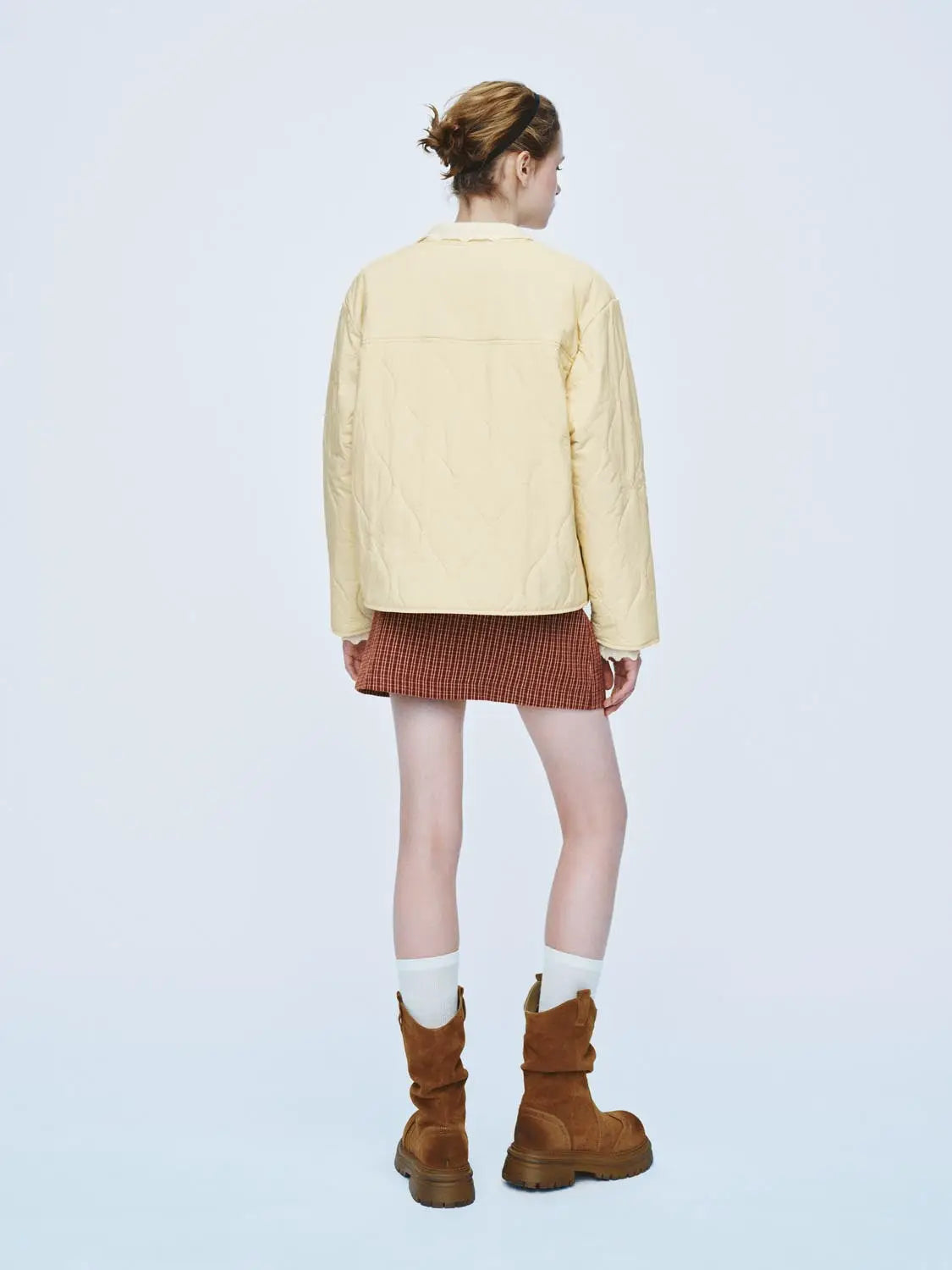 Padded jacket cream color by Urban Revivo Fashion, quilted design