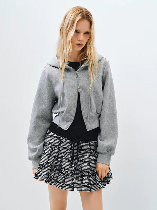 Relaxed Fit Hooded Cotton Zip Front Jacket