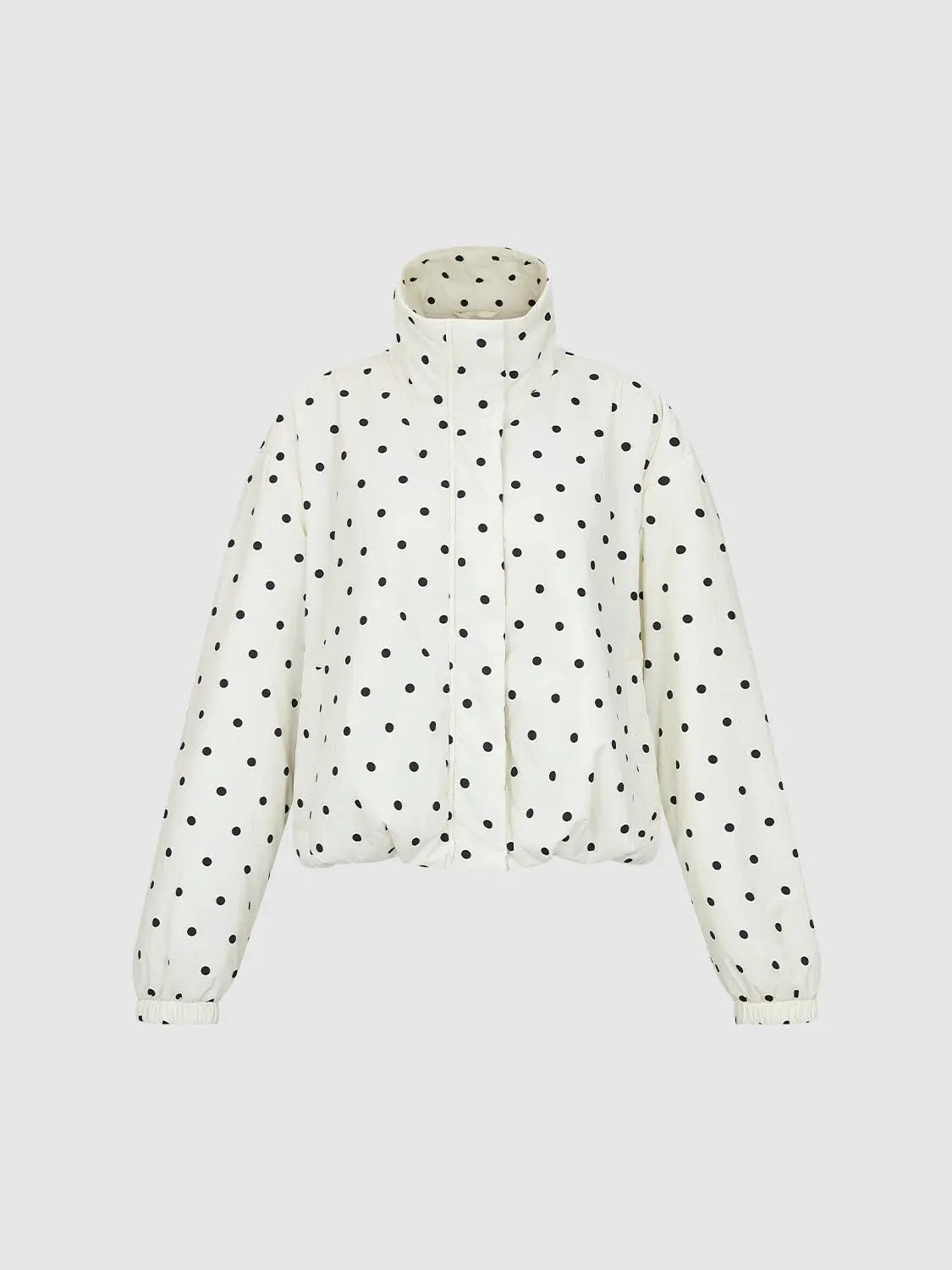 Padded jacket in cream with black polka dots, high collar and elastic cuffs, Urban Revivo Fashion