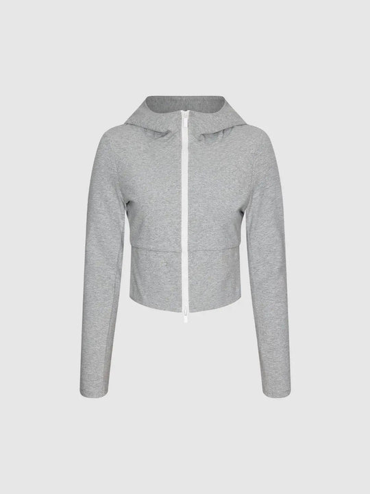 Grey Cropped Zip Up Hoodie Cotton Blend