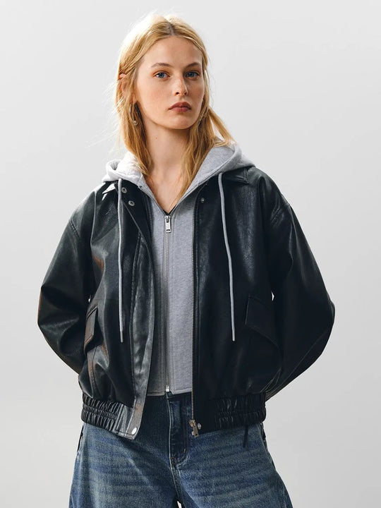 Zip Front Ribbed Hem Long Sleeve Jacket