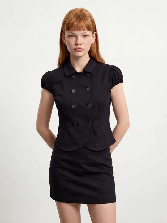 Veste courte croisée en mélange de coton, à manches courtes