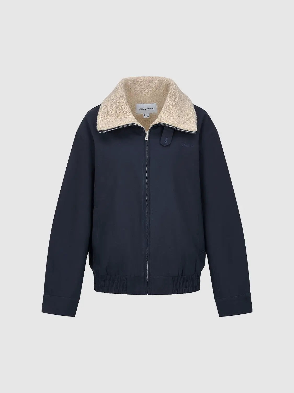Jacket navy zip-front with beige sherpa collar by Urban Revivo