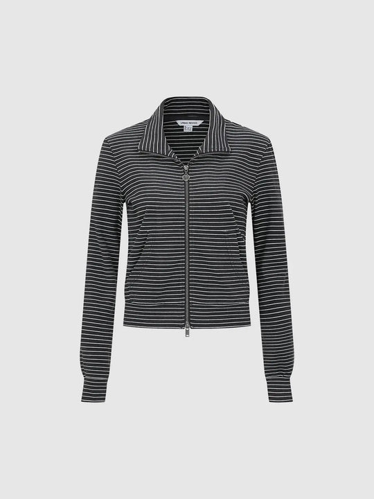 Striped Zip Front Shirt Collar Long Sleeve Jacket