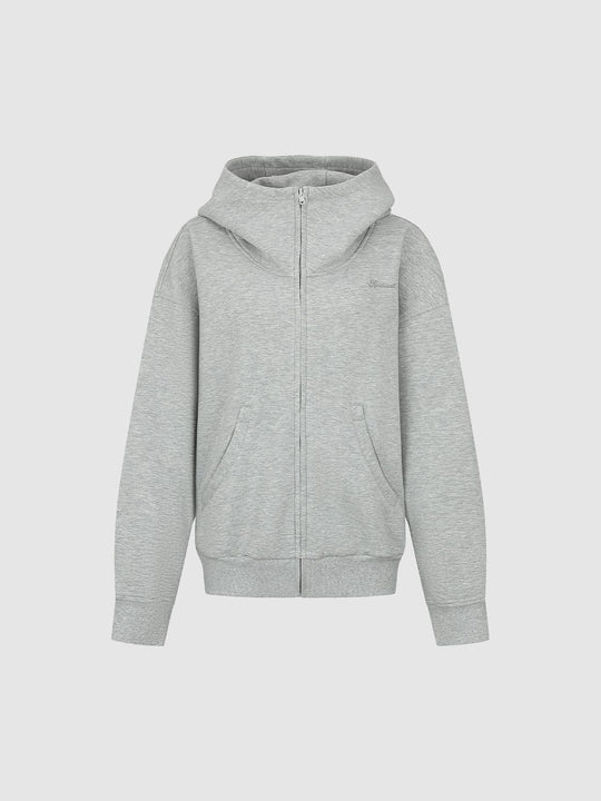 Heather Grey Full Zip Ribbed Hem Long Sleeve Hoodie