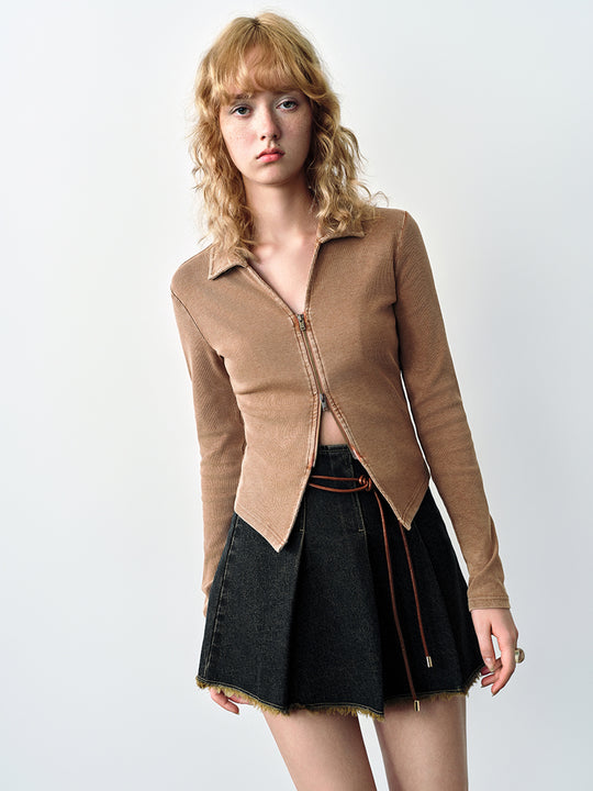 Chemise skinny zippée sur le devant