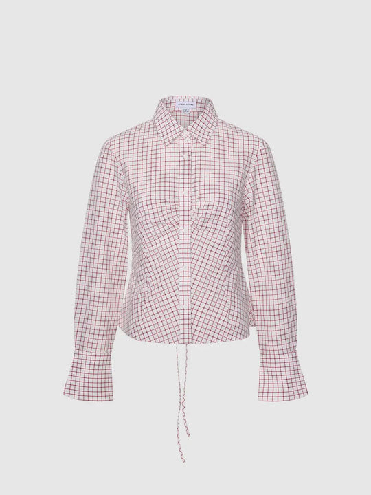 Contrast Check Nipped Waist Shirts With Slight Stretch