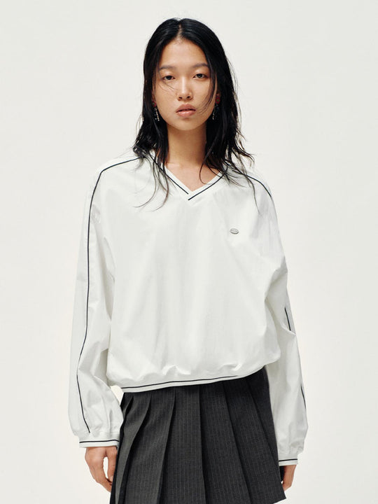 Striped Contrast Trim V-Neck Overhead Shirts