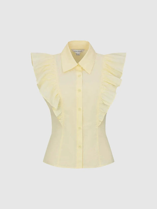 Ruffle Short Sleeve Tailored Seamed Shirts