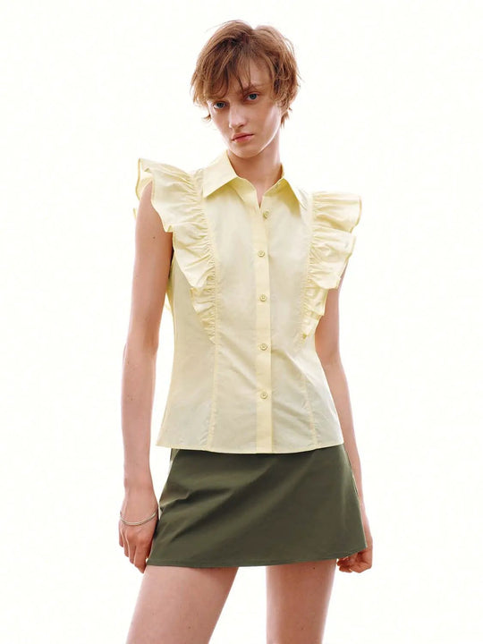 Cotton Ruffle Sleeve Tailored Shirt