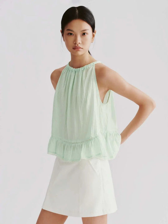 Lace Detail Ruffle Trim Sleeveless Shirts