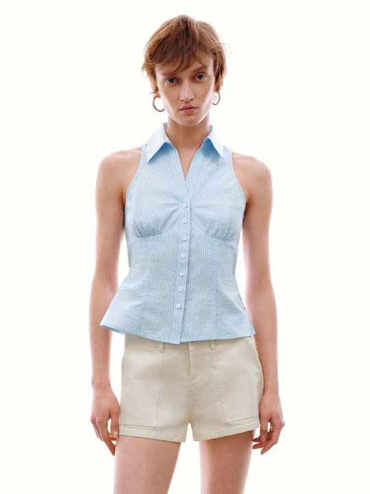 Contrast Striped Seamed Skinny Fit Sleeveless Shirts