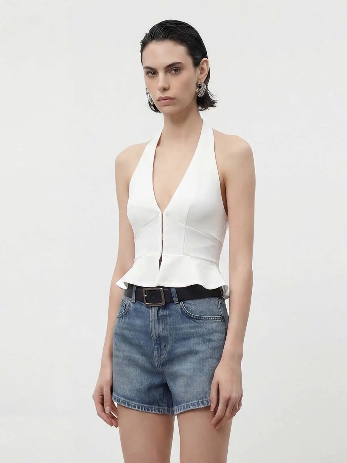 Shirts by Urban Revivo Fashion: white halter-neck peplum top with V-neck