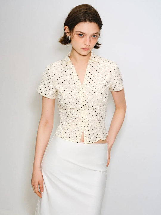 Polka Dot Collared Short Sleeve Shirt