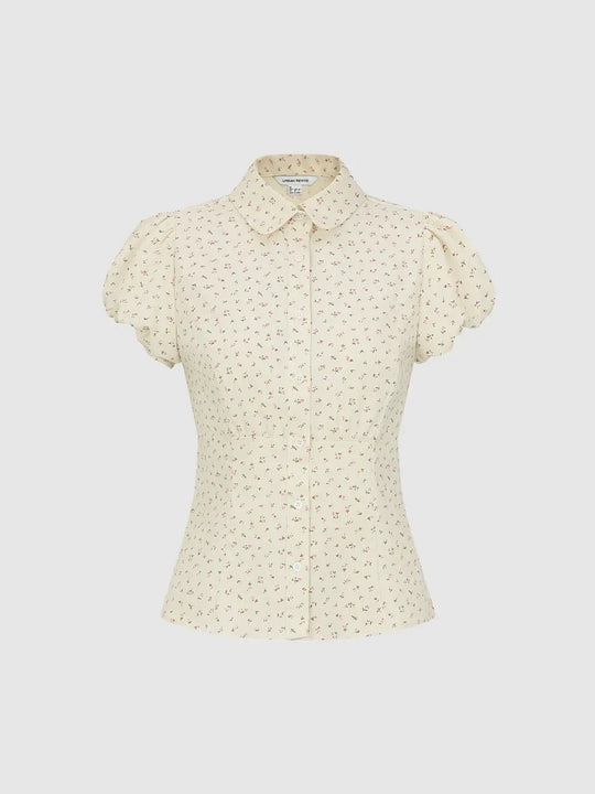 Lightweight Floral Puff Sleeve Button-down Blouse