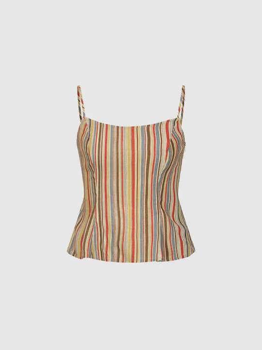 Multi Color Vertical Striped Fitted Sleeveless Cami Top