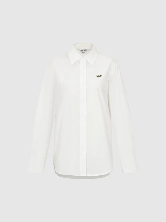 Embroidered Cotton Button Front Long Sleeve Shirt