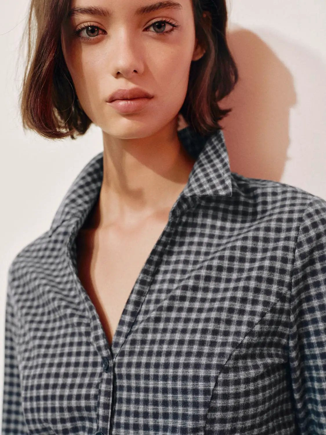 Button-front shirt in black-and-white gingham by Urban Revivo Fashion