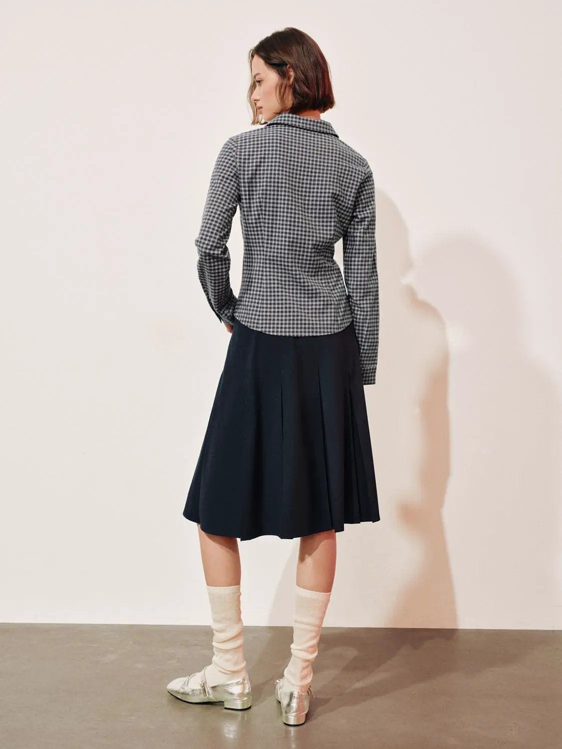 Button-front shirt in black-and-white gingham, long-sleeve, Urban Revivo Fashion