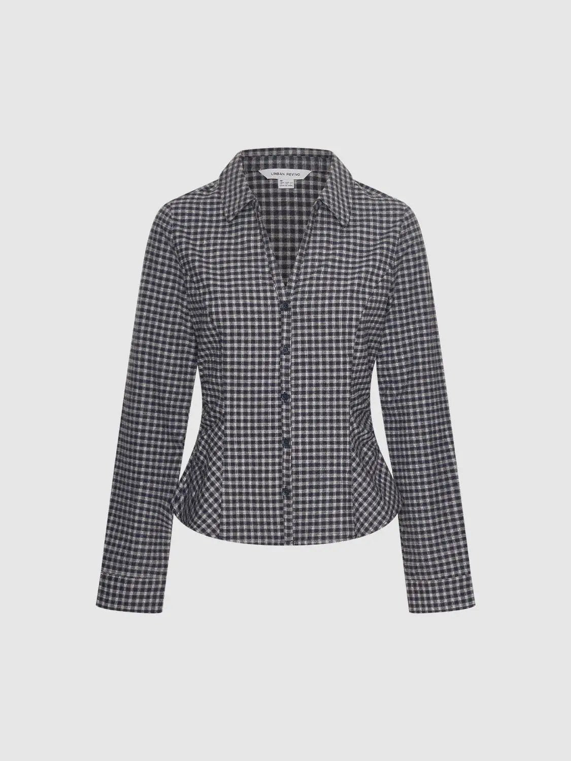Button-front shirt by Urban Revivo Fashion in navy and white gingham, long sleeves