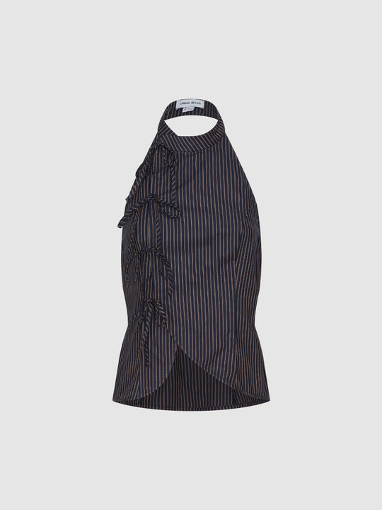Striped Halter Side Tie Cotton Sleeveless Top