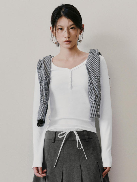 Henley Neck Slim Fit Long Sleeve T-Shirts