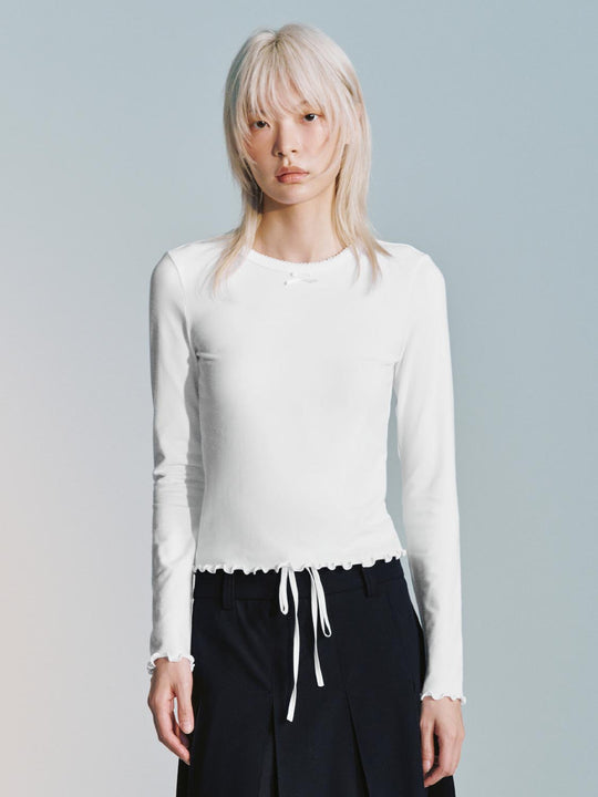 Slim Fit Crew Neck Frill Trim T-Shirts