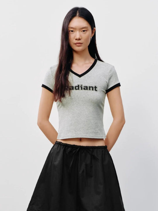 Radiant Cotton Lyocell Blend Contrast Trim V-Neck T-Shirt