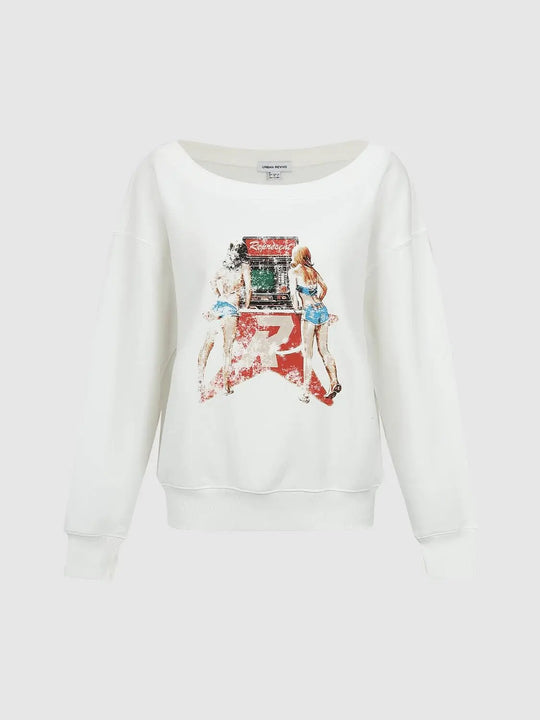 Oversized Graphic Print Cotton Sweatshirt