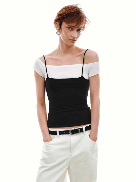 Two Tone Cotton Blend Layered Design Tank Top