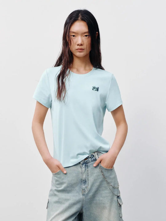 Embroidered Cotton Blend Crew Neck Logo T Shirt