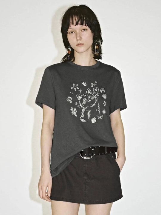 Soft Cotton Cat Print Graphic Unisex T Shirt