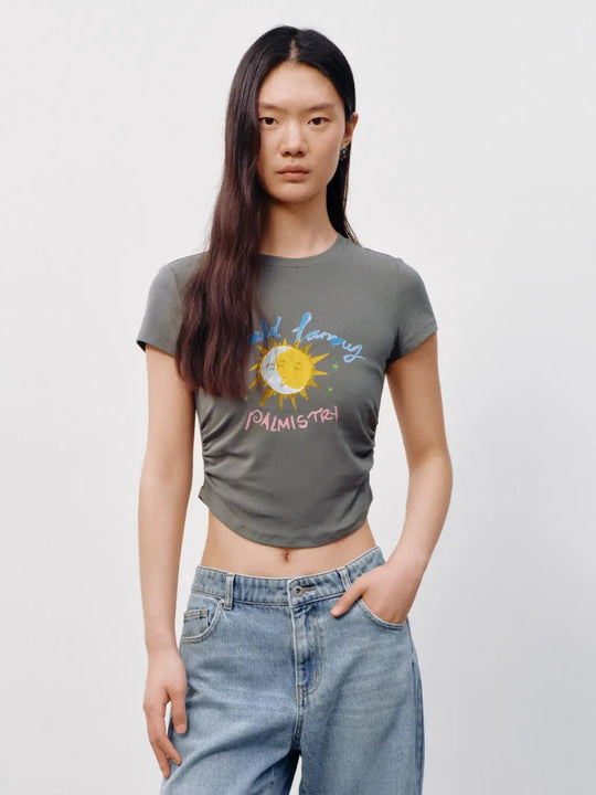 Printed Sun Graphic Cotton Slim Fit T Shirt